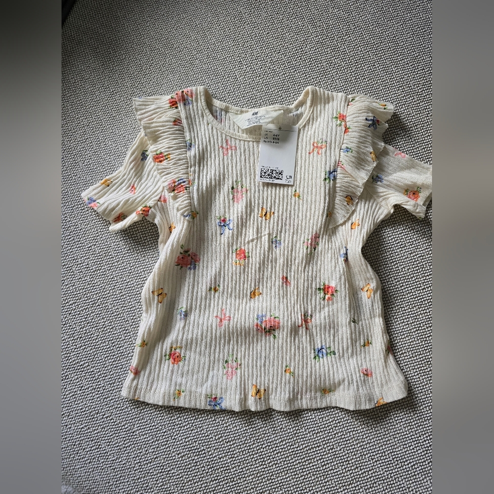 H&M Flounce Trimmed Cotton Top Size 5t Cream Floral